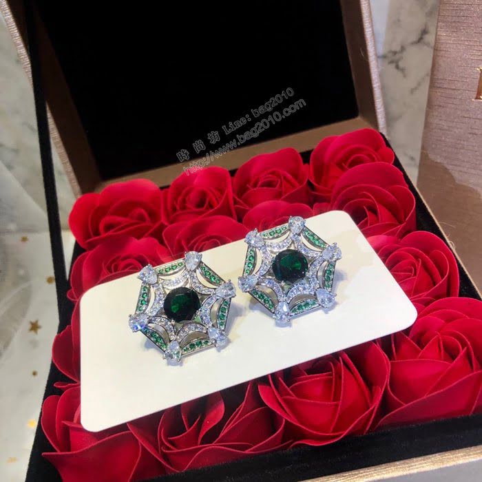 Bvlgari飾品 寶格麗祖母綠天然大號綠瑪瑙鑲嵌耳環 吊環  zgbq3321